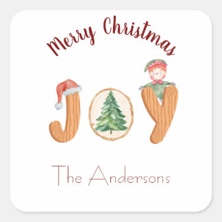 Sticker Carré joie de Noël blanc