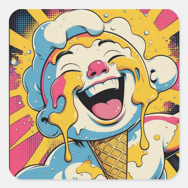 Sticker Carré Joie Fondante – Explosion de Pop Art de Glace (Devant)