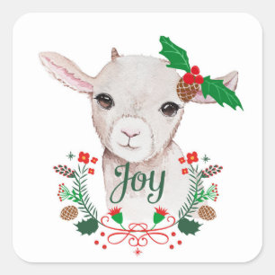 Sticker Carré Joie Vintage Noël Bébé Chèvre - Joie