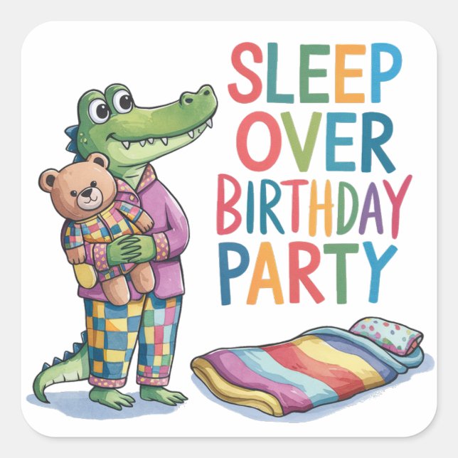 Sticker Carré Joli Alligator Dormir pendant la fête d'anniversai (Devant)