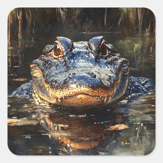 Sticker Carré Joli Alligator en Floride Everglades Peinture (Devant)