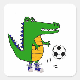Sticker Carré Joli Alligator Jouer au football ou au football Ca