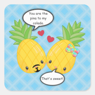Sticker Carré Joli ananas Tropical Pina Colada Romantique