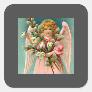 Sticker Carré Joli Ange En Robe Rose
