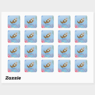 Sticker Carré Joli arc-en-ciel Otter Scallops fête d'anniversair