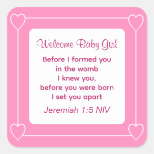 Sticker Carré Joli Baby shower Bible Verse Barré Parti rose