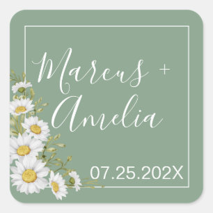 Sticker Carré Joli Basil Vert & Blanc Mariage