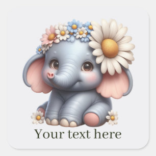 Sticker Carré Joli bébé éléphant ajouter du texte