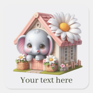 Sticker Carré Joli bébé éléphant ajouter du texte