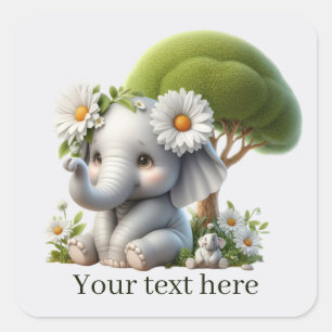 Sticker Carré Joli bébé éléphant ajouter du texte
