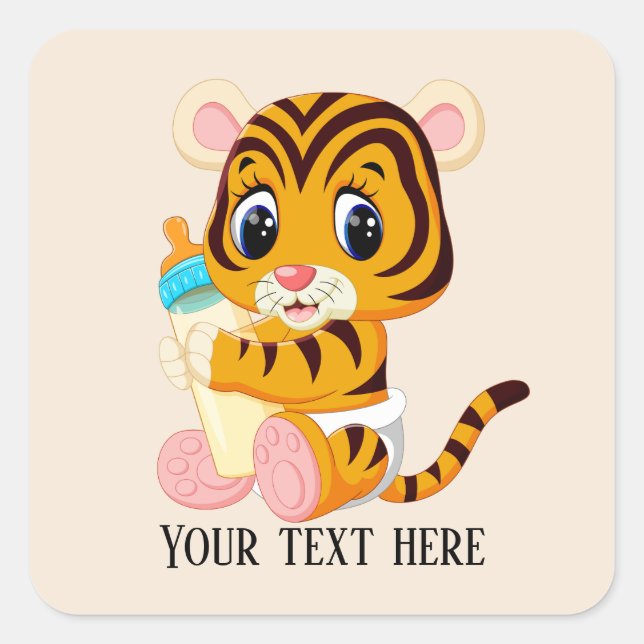 Sticker Carré Joli bébé unisex tiger ajouter du texte (Devant)