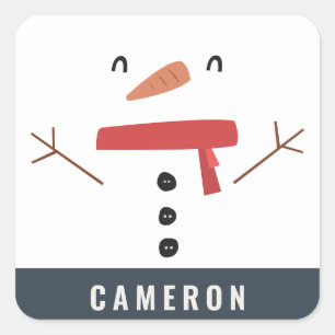 Sticker Carré joli bonhomme de neige festif personnalisé enfant