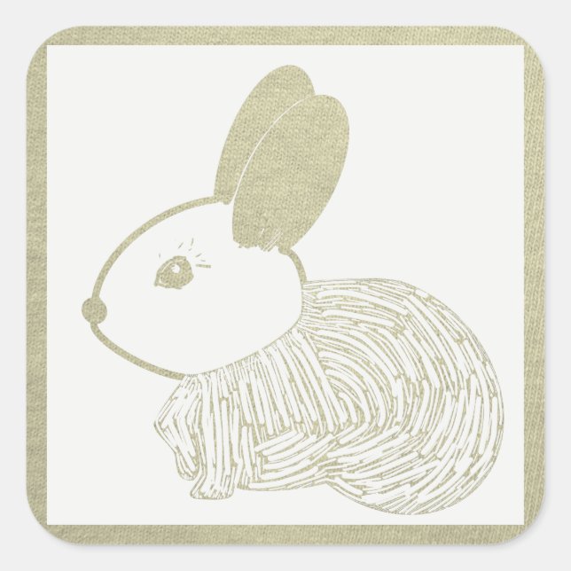 Sticker Carré Joli Bunny de coupe de bois (Devant)