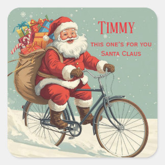 Sticker Carré Joli Cadeau Personnalisé du Père Noël de Noël