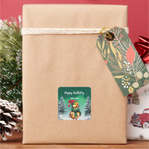Sticker Carré Joli canard de Noël arbre d'anniversaire fille fêt
