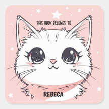 Joli Chat Blanc Étoiles Roses