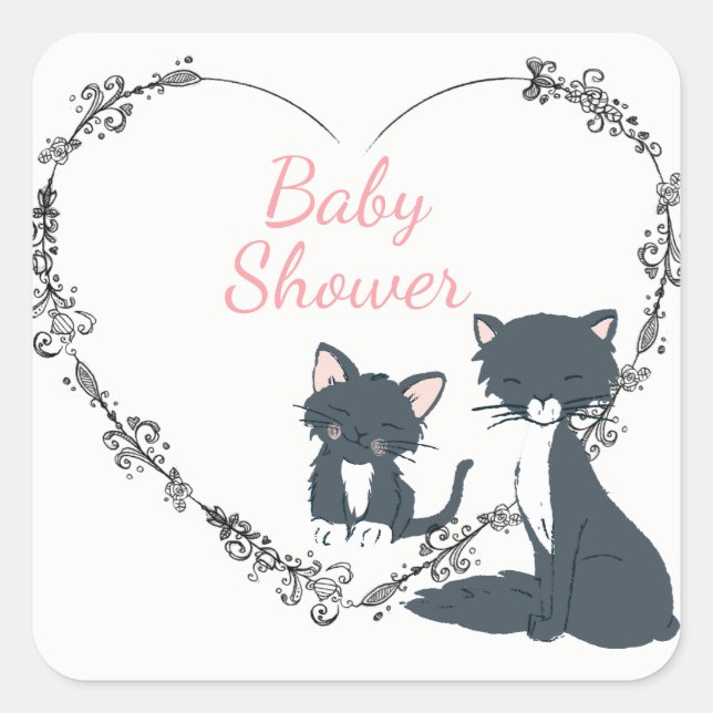 Sticker Carré Joli Chat, Kitten, Baby shower Fils Heart Girls (Devant)