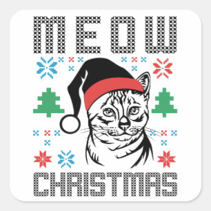 Sticker Carré Joli Chat Miaou Noël Chat Maman Papa Chatons