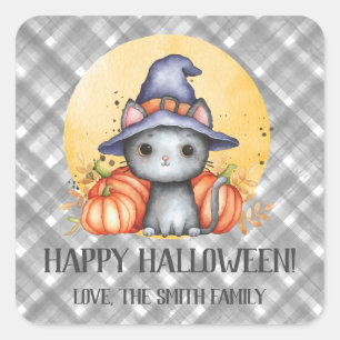 Sticker Carré Joli chat noir Joy Halloween