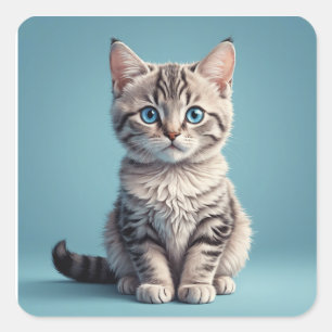 Sticker Carré Joli chaton tabby gris