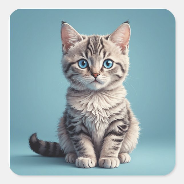 Sticker Carré Joli chaton tabby gris (Devant)