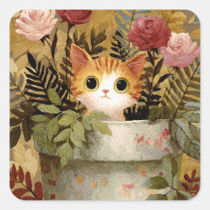 Sticker Carré Joli Chatons Regardant D'un Pot