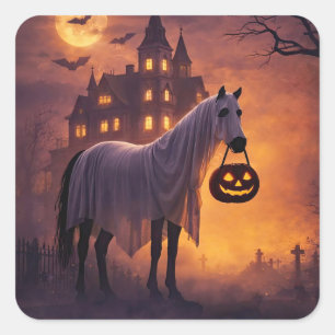 Sticker Carré Joli cheval Halloween Fantôme Drôle