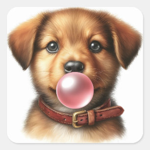 Sticker Carré Joli Chien Chien Poussant Buble Gum