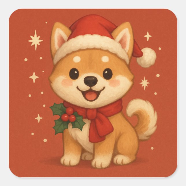 Sticker Carré Joli Chien de Noël (Devant)