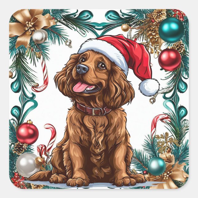 Sticker Carré Joli chien de Noël (Devant)