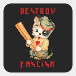 Sticker Carré Joli Chien Rétro - Détruire le Fascisme