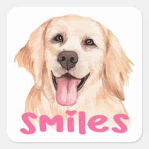 Sticker Carré Joli chiot aquarelle chien bonjour Golden Retrieve