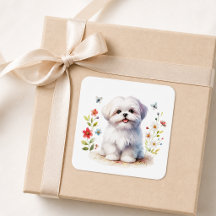 Joli chiot Shih Tzu aquarelle florale