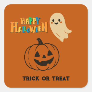 Sticker Carré Joli Citrouille et convivial Ghost heureux hallowe