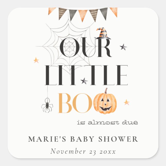 Sticker Carré Joli Citrouille Halloween Baby shower Little Boo (Devant)