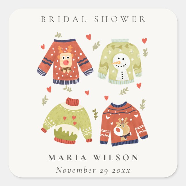Sticker Carré Joli cœur d'hiver Sweater de mariage laid et feuil (Devant)