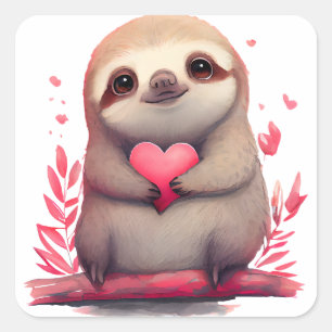 Sticker Carré Joli coeur Sloth Valentine