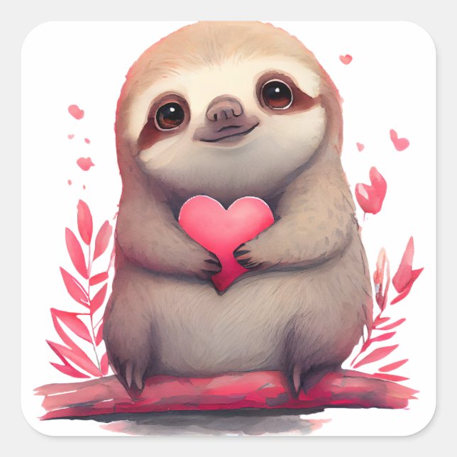 Sticker Carré Joli coeur Sloth Valentine (Devant)