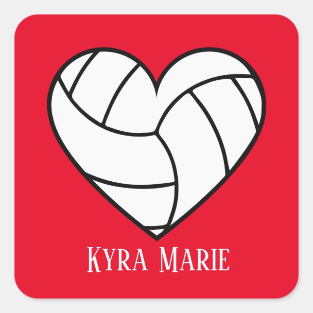Sticker Carré Joli coeur volleyball sport ajouter nom (Devant)