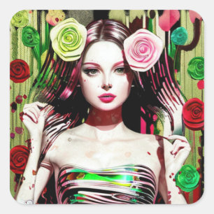Sticker Carré Joli Collage de femmes Abstraites Art Ai