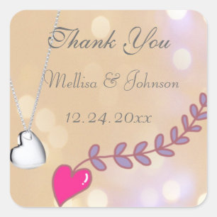 Sticker Carré joli collier coeur rose et argent favori de mariag