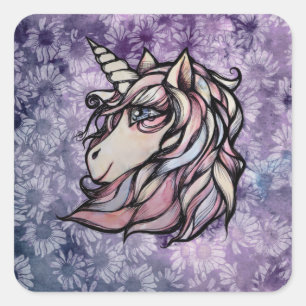 Sticker Carré Joli dessin de licorne amusant conception de licor