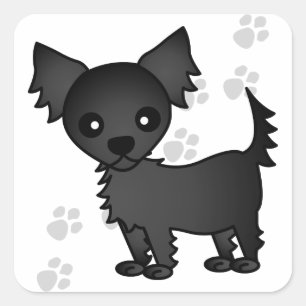 Sticker Carré Joli dessin noir Chihuahua aux cheveux longs