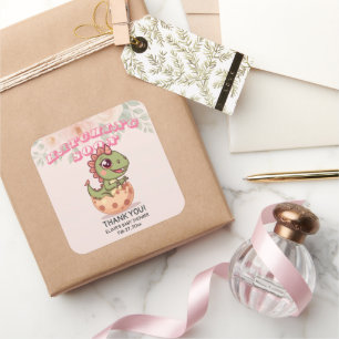 Sticker Carré Joli Dino Rose Qui Éclos Bientôt
