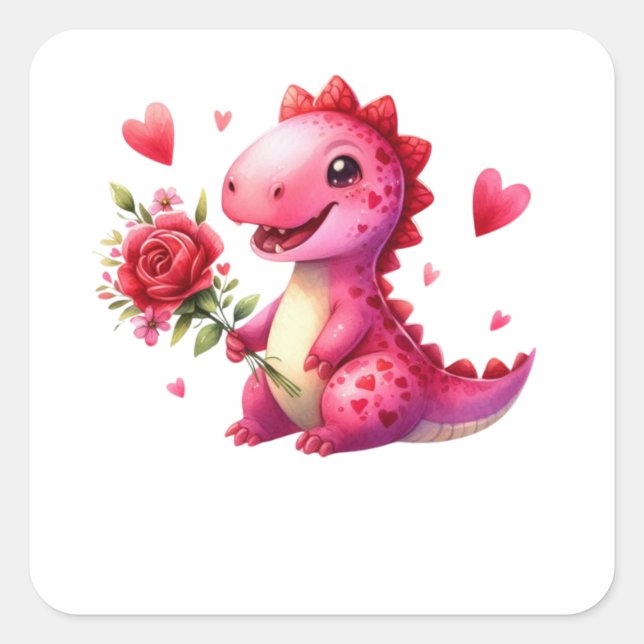 Sticker Carré Joli dinosaure de la Saint-Valentin (Devant)
