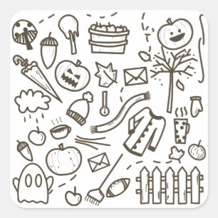 Sticker Carré Joli Doodle Halloween Motif sans couture, Hallowee