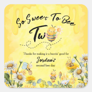 Sticker Carré Joli doux comme une abeille pour deux ans Fête d'a