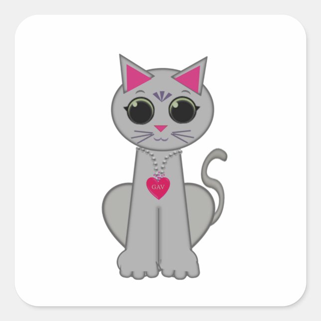 Sticker Carré Joli drôle heureux chat gris (Devant)