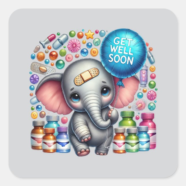 Sticker Carré Joli éléphant de rétablissement  (Devant)