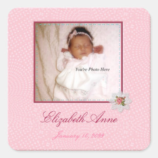 Sticker Carré Joli En Rose Girl Photo Faire-part de naissance